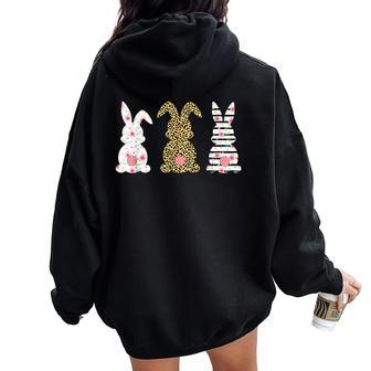 Leopard Bunny Easter Rabbit Happy Easter Day Girls Kid Women Oversized Hoodie Back Print | Mazezy