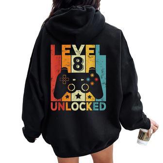Level 8 Unlocked Gaming Controller 8 Birthday Boy Girl Gamer Women Oversized Hoodie Back Print - Thegiftio UK
