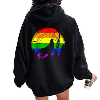Lgbt Gay Pride Rainbow Flag Music Turntable Wolf Women Oversized Hoodie Back Print - Monsterry