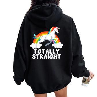 Lgbt Gay Pride Totally Straight Unicorn Rainbow Support Women Oversized Hoodie Back Print - Thegiftio UK