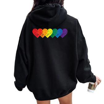 Lgbt Rainbow Heart Lgbtqia Gay Pride Rainbow Women Oversized Hoodie Back Print - Monsterry UK