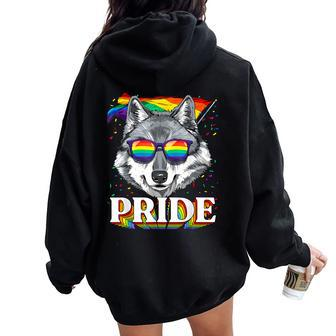 Lgbtq Pride Rainbow Wolf Pride Month Lgbt Wolf Lovers Women Oversized Hoodie Back Print - Monsterry DE