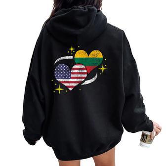 Lithuanian American Flag Heart Lithuanian Vintage Women Oversized Hoodie Back Print - Monsterry