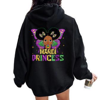 Little Girl Mardi Gras Princess Black Melanin Girl Kid Women Oversized Hoodie Back Print - Seseable