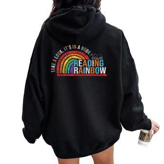 Take A Look A Book Vintage Reading Librarian Rainbow Women Oversized Hoodie Back Print - Seseable