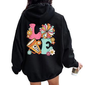 Love Cheer Groovy Cheerleader Cheerleading Girls Ns Women Oversized Hoodie Back Print - Seseable