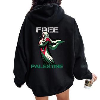 I Love Free Palestine Mother Children Gaza Strip Palestinian Women Oversized Hoodie Back Print - Monsterry