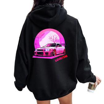 Love Jdm Girl Racer Pink Japanese Modified Race Car Women Oversized Hoodie Back Print - Monsterry