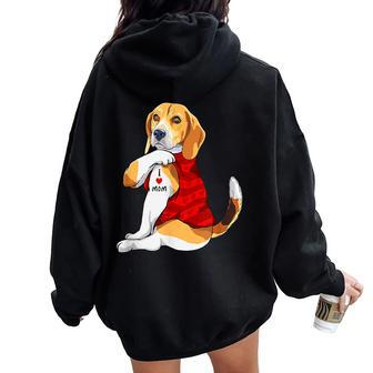 I Love Mom Tattoo Beagle Dog Lover Beagle Mom Women Oversized Hoodie Back Print - Thegiftio UK