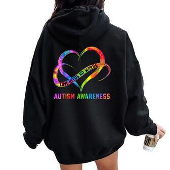 Love Needs No Words Autism Awareness Month Rainbow Heart Women Oversized Hoodie Back Print - Monsterry AU
