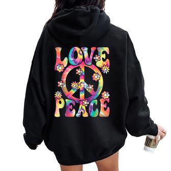Love Peace Sign 60S 70S Outfit Hippie Costume Girls Women Oversized Hoodie Back Print - Thegiftio