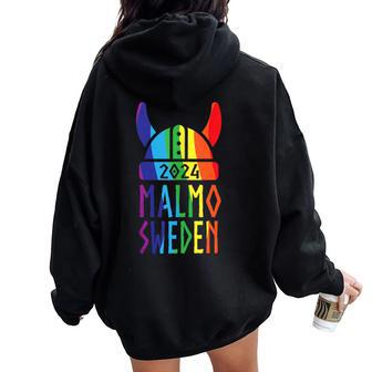 Malmo Sweden 2024 Swedish Viking Rainbow Gay Lesbian Pride Women Oversized Hoodie Back Print - Monsterry UK