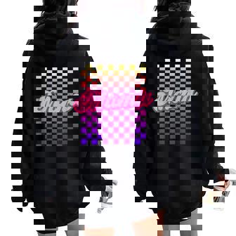 Mama With Checkered Pattern Cute Retro Women Oversized Hoodie Back Print - Thegiftio