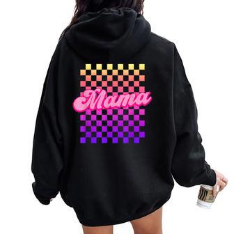 Mama With Checkered Pattern Cute Retro Women Oversized Hoodie Back Print - Thegiftio UK