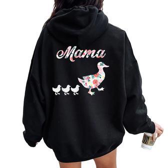 Mama Duck Mama Duck And 3 Ducklings Floral Mom Of 3 Women Oversized Hoodie Back Print - Monsterry CA