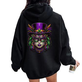 Mardi Gras Priestess New Orleans Witch Doctor Voodoo Women Oversized Hoodie Back Print - Seseable