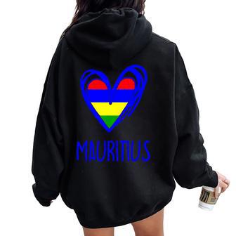 Mauritius Cute Heart Graphic Patriotic Mauritian Flag Girls Women Oversized Hoodie Back Print - Thegiftio UK