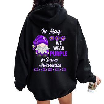 In May We Wear Purple Lupus Awareness Month Gnome Daisy Women Oversized Hoodie Back Print - Seseable