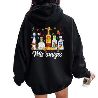 Mis Amigos Margarita Tequila Cocktail Cinco De Mayo Drinking Women Oversized Hoodie Back Print - Seseable