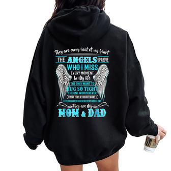 Mom & Dad My Angels In Memories Of Parents In Heaven Women Oversized Hoodie Back Print - Monsterry UK
