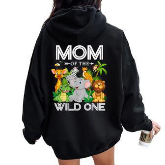 Mom Of The Wild One 1St Birthday Safari Family Matching Women Oversized Hoodie Back Print - Seseable