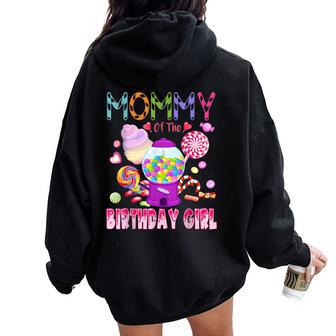 Mommy Of The Birthday Girl Candyland Candy Birthday Women Oversized Hoodie Back Print - Seseable