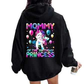 Mommy Of The Birthday Princess Girl Flossing Unicorn Mom Women Oversized Hoodie Back Print - Monsterry AU
