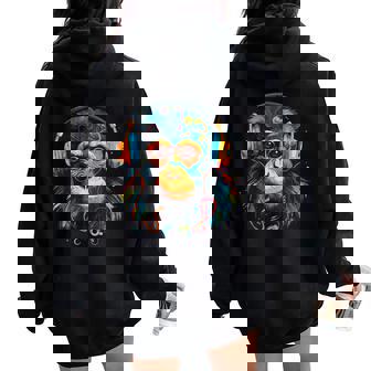 Monkey Ape Wearing Headphones Graphic For And Women Women Oversized Hoodie Back Print - Thegiftio