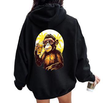 Monkey Drinking Beer Beer Drinker Drunk Gorilla Ape Women Oversized Hoodie Back Print - Monsterry DE