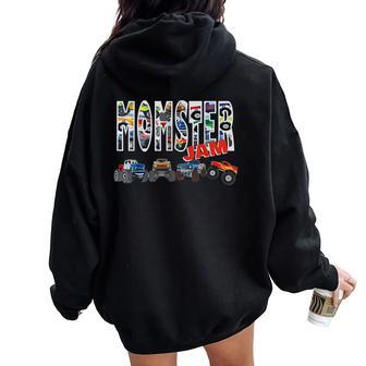 Monster Truck Jam Mom Momster Boy Mama Birthday Women Oversized Hoodie Back Print - Seseable