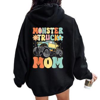 Monster Truck Mom Groovy Truck Lover Mom Female Women Oversized Hoodie Back Print - Seseable