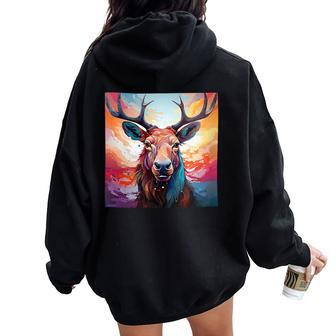 Moose Colorful Graphic Women Oversized Hoodie Back Print - Monsterry CA