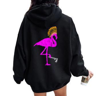 Native American Flamingo Indian Chief Feather Headdress Women Oversized Hoodie Back Print - Monsterry