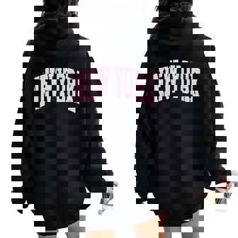 New York Souvenir Pink Retro Preppy Throwback Classic Womens Women Oversized Hoodie Back Print - Seseable