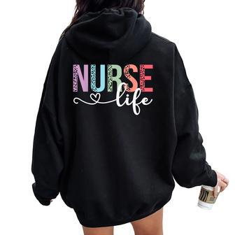 Nurse Life Rn Lpn Cna Leopard Nurse Week Healthcare Women Oversized Hoodie Back Print - Thegiftio UK