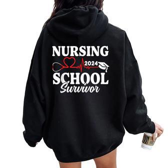 Nursing School Survivor 2024 Rn Er Graduation Nurse Grad Women Oversized Hoodie Back Print | Mazezy