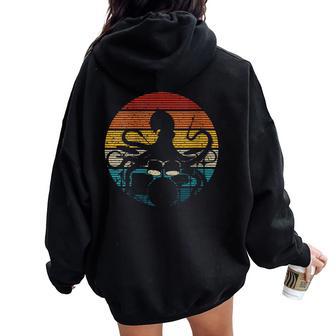 Octopus Playing Drums Drummer Musician Drumming Band Women Oversized Hoodie Back Print - Monsterry AU