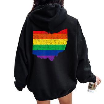 Ohio Map Gay Pride Rainbow Flag Lgbt Support Women Oversized Hoodie Back Print - Monsterry CA