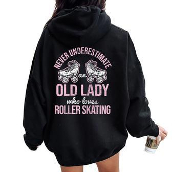 Old Lady Loves Roller Derby Roller Skating Roller Skate Women Oversized Hoodie Back Print - Thegiftio UK