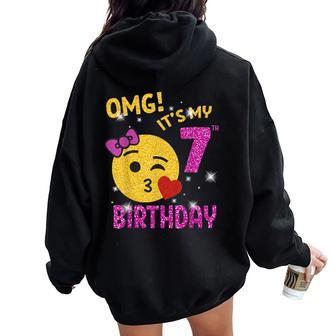 Omg It's My 7Th Birthday Girl Cute 7 Yrs Old Birthday Party Women Oversized Hoodie Back Print - Monsterry UK
