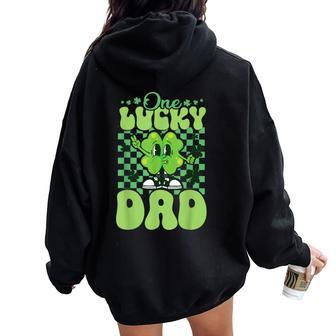 One Lucky Dad Groovy Retro Dad St Patrick's Day Women Oversized Hoodie Back Print | Mazezy UK