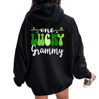 One Lucky Grammy Groovy Retro Grammy St Patrick's Day Women Oversized Hoodie Back Print - Seseable
