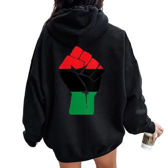 Pan African Unia Flag Fist Black History Black Liberation Women Oversized Hoodie Back Print - Monsterry