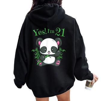 Panda 21St Birthday T Girls Birthday Outfit 21 Women Oversized Hoodie Back Print - Seseable