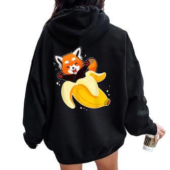 Panda Pajamas Red Panda In Banana Panda Bear Fruit Addicts Women Oversized Hoodie Back Print - Monsterry