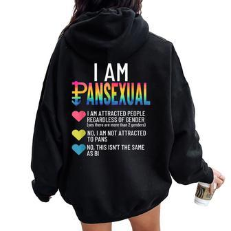 I Am Pansexual Lgbtqia Pride Rainbow Hearts Definition Short Sleeve Women Oversized Hoodie Back Print - Seseable