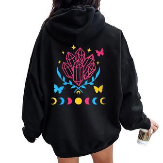 Pansexual Subtle Pan Pride Lgbtq Subtle Moon Phase Crystals Women Oversized Hoodie Back Print - Monsterry