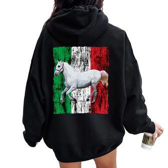 Patriotic Horse Italy Flag Distressed Italian White Horse Women Oversized Hoodie Back Print - Monsterry AU