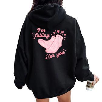 Pct Valentine's Day Cna Fall Risk Falling For You Healthcare Women Oversized Hoodie Back Print - Monsterry