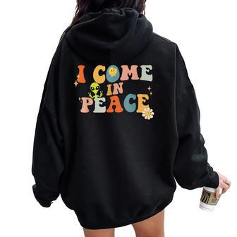 I Come In Peace Im Peace Groovy Matching Couples Women Oversized Hoodie Back Print - Thegiftio UK